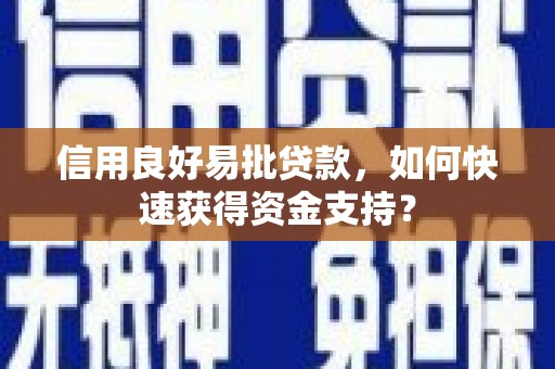五河信用良好易批贷款，如何快速获得资金支持？